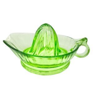 Vintage Green Depression Glass Juicer With Handle and Spout 8x6 inches